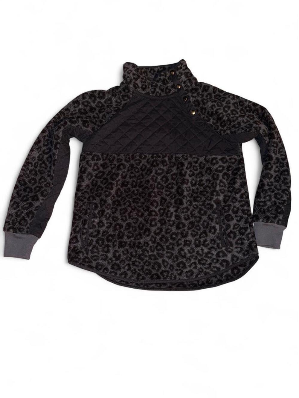 Abercrombie & Fitch Womens black leopard print fleece jacket quilted panel Sz L